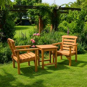 Wooden Garden Conversation Set Two Chair with <b>Table</b> Outdoor Patio Lawn Seating Natural Wood Furniture Premium Style - Product Image 3