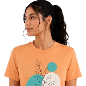 เสื้อยืดลำลองผู้หญิงสีส้มพิมพ์ลายใบไม้ ออกแบบโลโก้ได้ตามต้องการ แขนสั้น คอกลม แฟชั่นทันสมัยสำหรับฤดูร้อน - Product Image 5