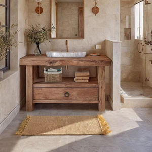 Mueble de baño con lavabo, cajón de almacenamiento y estante, mueble de lavabo contemporáneo de madera para interiores modernos - Product Image 1