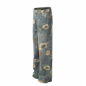 Pantalones Vaqueros Personalizados de Diseño Holgado, Estilo Vintage Lavado, Corte Recto, Streetwear, Hip Hop, Y2K, con Remaches, para Invierno - Product Image 3