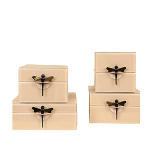 Premium Beige Glass Decorative Storage Box Set Contemporary Luxury Organizer Collection for Jewelry Keepsakes and Interior Decor - Product Image 1