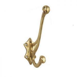 Patère murale double moderne en laiton, robuste, antirouille, finition naturelle, pour salle de bain et maison, pour vêtements - Product Image 1