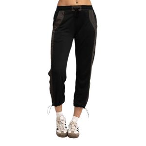 Women's Black <b>Jogger</b> Pants with Gray Side Panels Elastic Waist Drawstring <b>Cuffed</b> Ankles Soft Casual Athletic Track Pants - Product Image 1