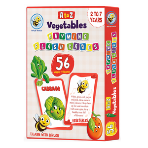 Tarjetas de Memoria Flash de Vegetales de la A a la Z de Biplob, 28 Tarjetas de Imágenes y Rimas de Doble Cara para el Aprendizaje del Alfabeto y el Vocabulario para Edades de 2 a 7 Años - Product Image 1