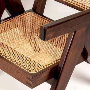 เก้าอี้ทานอาหารไม้เนื้อแข็งสไตล์โมเดิร์นกลางศตวรรษ หุ้มผ้าฝ้าย พนักพิงหวายธรรมชาติ เก้าอี้ตกแต่งสำหรับร้านอาหารและโรงแรม - Product Image 5