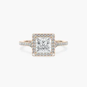 Bague de fiançailles Charlotte avec halo de diamants taille princesse d'un carat et demi, élégante, classique, bijoux féminins intemporels et raffinés - Product Image 1