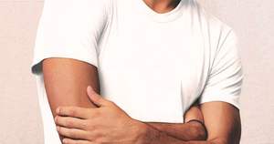 Hanes MO100 <b>Mens</b> T-<b>Shirt</b> Solid <b>White</b> Modal Triblend Fabric Crew Neck Tee Wholesale - Product Image 2