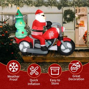 Decorazione da Giardino Gonfiabile Natalizia da 18W con 7 Luci LED, Babbo Natale in Moto, 1,8m, per Esterni - Product Image 4