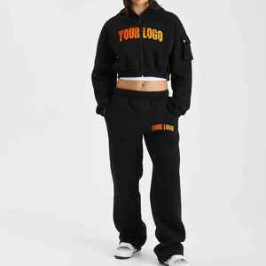 Ensemble de survêtement pour femme en molleton bouclette marron, deux pièces : pantalon ample à taille élastique et sweat à capuche oversize à épaules tombantes - Product Image 4