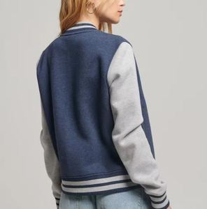 Veste universitaire unisexe bleu-gris en polaire, décontractée pour l'automne, coupe classique, col rabattu, en maille de polyester et coton - Product Image 5