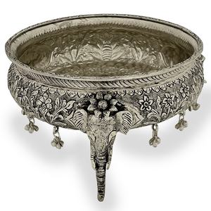 Bol d'éléphant décoratif en métal plaqué argent fait à la main bol d'urli de conception traditionnelle pour la décoration et le cadeau - Product Image 2
