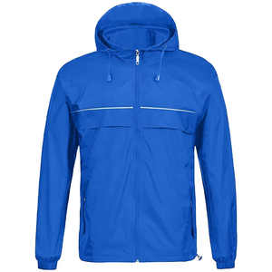 Veste coupe-vent légère bleu roi pour homme, avec capuche, fermeture éclair réfléchissante, idéale pour l'extérieur et les aventures, imprimée, classique et durable. - Product Image 1