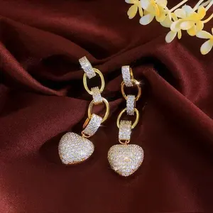 Pendientes de Lujo con Moissanita de Corte Brillante en Forma de Corazón, Plata de Ley 925, Cadena Chapada en Oro, Joyería de Boda para Mujer - Product Image 2