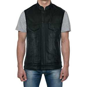 Gilet tactique réversible en cuir véritable 100% pour homme, respirant, style motard, pour club de motards, automne - Product Image 2