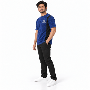 Camiseta de Manga Corta para Hombre, Azul con Estampado Frontal, Corte Holgado, Estilo Casual, 100% Algodón, Cuello Redondo, Transpirable, Estilo Urbano - Product Image 3