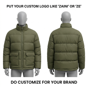 Chaqueta Acolchada de Poliéster Pongee Premium de 120 GSM, Color Verde Oliva, con Paneles Acolchados, Logotipo Personalizado con Bordado e Impresión, OEM - Product Image 1
