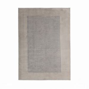 Tapis en laine DECORDEC gris beige à bordure, centre côtelé fin, écologique, antidérapant, tufté à la main, tapis texturé minimaliste pour - Product Image 1