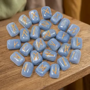 Ensemble de runes en agate angelite naturelle de haute qualité, souvenirs Feng Shui, pierres de divination polies d'Inde - Product Image 2