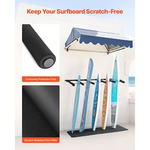 Supporto da parete verticale a 5 livelli per tavole da surf, regolabile, in metallo, per organizzazione e esposizione - Product Image 4