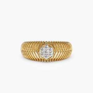 Bague Statement Unique en Or Massif 14K, Diamant Clos en Grappe Florale Texturée, Bande Large, Diamant de Laboratoire, Bijoux Fins, Cadeau de Luxe - Product Image 4