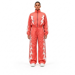 Black Nylon Sportswear Tracksuit Set with Zip <b>Jacket</b> and Pants for Athletic Training Fitness Running Gym Workout and Outdoor - Product Image 1