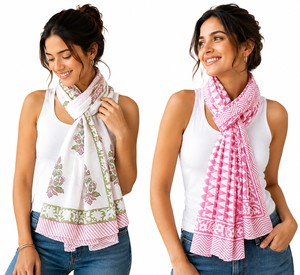 Pañuelo con Estampado Floral Hecho a Mano, Ligero y Cómodo, Accesorio de Moda para Mujer, Tela 100% Algodón, Agradable al Tacto para Uso Diario - Product Image 1