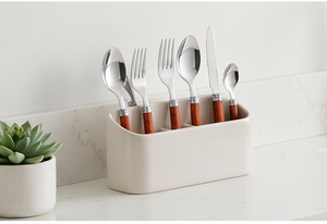 Ensemble de couverts en acier inoxydable avec manches en bois et finition polie miroir, parfait pour les événements de mariage et la vaisselle de table - Product Image 4