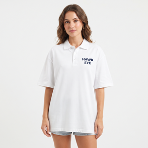 T-shirt polo surdimensionné pour femme, couleur blanche unie, 100% coton, logo personnalisé, décontracté, manches courtes, haut d'été - Product Image 5