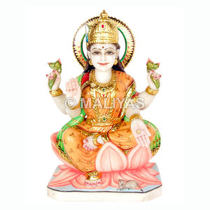 รูปปั้นเทพีลักษมีหินอ่อน |   พระลักษมีหินอ่อนแกะสลักด้วยมือสำหรับบ้านและวัด – มาลียาส - Product Image 1