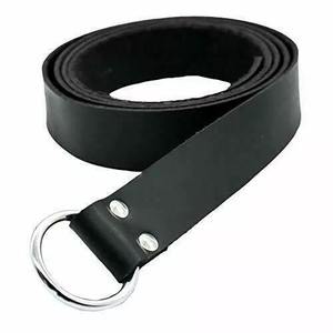 Ceinture en cuir noir robuste faite à la main avec anneau en D métallique réglable pour hommes et femmes, usage tactique et décontracté, idéale pour Halloween et Noël - Product Image 3