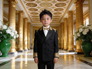 Costume de smoking vert olive pour enfants avec broderie dorée |   Ensemble de costume formel pour garçons pour mariage et fête - Product Image 4