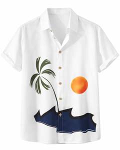 Chemise boutonnée à manches courtes avec imprimé de palmiers tropicaux au coucher du soleil, style décontracté d'été pour la plage, pour hommes, fabrication OEM personnalisée en gros - Product Image 1