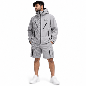 Private Label <b>Windbreaker</b> <b>Camo</b> Track Suit Water Reflective 100% Nylon <b>Windbreaker</b> Utility Pocket Shorts Set For Men's Zip Up USA - Product Image 1