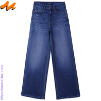 Jean large décontracté pour femme, idéal pour les soirées, cinq poches, élégant, en denim délavé, coton recyclé BCI et élasthanne, 12,90 OZ