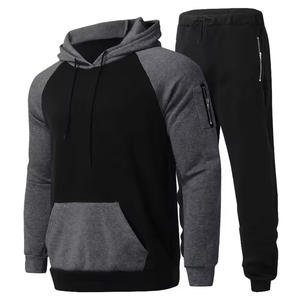 Conjunto de Sudadera con Capucha y Mangas Raglán para Hombre, Negro y Gris, Chándal Informal, Corte Regular, Ropa de Otoño - Product Image 1