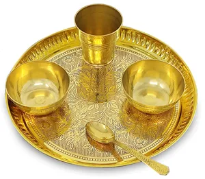 ชุดอาหารทองเหลืองแบบดั้งเดิมของอินเดีย วัสดุทองเหลืองคุณภาพพรีเมียม ทนทาน ใช้งานได้ยาวนาน ป้องกันการกัดกร่อน - Product Image 4