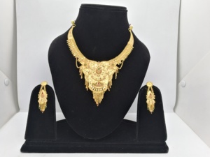24K Gold Plated Ruby & <b>Emerald</b> CZ <b>Studded</b> Handcrafted Traditional Jewellery Set - Product Image 2
