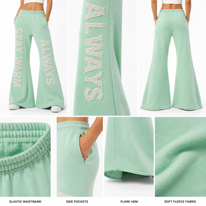 Pantalones de chándal acampanados de estilo urbano para mujer, de algodón grueso con forro polar de 450 GSM, joggers acampanados de felpa para invierno - Product Image 6