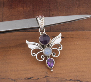 Collar con Colgante de Amatista Arcoíris Único, Plata 925 Chapada en Platino, Estilo Vintage, Joyería Natural, Gema Geométrica - Product Image 6