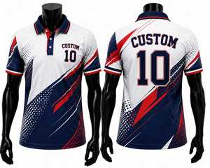 Custom Men's Sporty <b>Polo</b> <b>Shirt</b> White Navy <b>Red</b> Geometric Pattern Short Sleeve Quick Dry Printed Team Apparel - Product Image 1