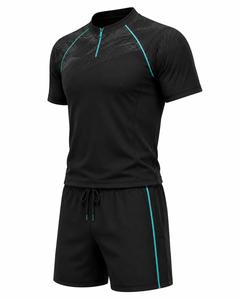 Ensemble Athlétique Homme Tendance Noir Séchage Rapide Respirant avec Accents Vert Néon Manches Longues Rash Guard et Short Tenue Active Écologique - Product Image 3