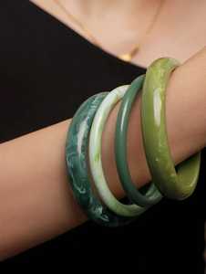 Green <b>Resin</b> Bangle Bracelet Set Stackable Acrylic Bangles Minimalist Glossy Bracelets Jade Style Jewelry Summer <b>Resin</b> <b>Crafts</b> - Product Image 3