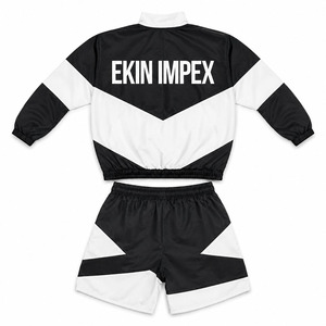Custom Logo Men's Black <b>White</b> Color Block Windbreaker Jacket and Shorts <b>Set</b> <b>2</b> <b>Piece</b> Streetwear Track Suit - Product Image 2