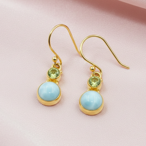 Natural Larimar Peridot 925 Sterling Silver Dangle <b>Earrings</b> Handmade Round Gemstone Drop <b>Hook</b> <b>Earrings</b> Women Jewelry Sister Mom - Product Image 4