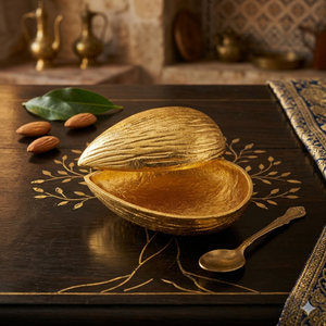 Bol ou plat de service artisanal en forme d'amande, plaqué or, vaisselle moderne pour fruits secs, ustensiles de cuisine - Product Image 5
