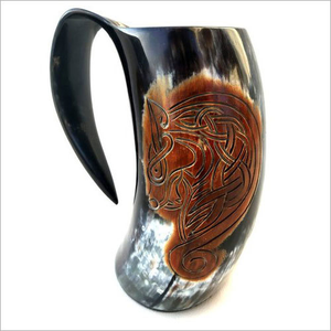 Premium Nordic Viking Buffalo Horn Drinking Cup Handmade Medieval Mead <b>Beer</b> Mug with Leather Wrapped - Product Image 5