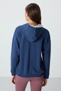 <b>Women</b>’s <b>Navy</b> <b>Blue</b> Oversized Pullover Hoodie Sweatshirt Casual Drawstring Hooded Fleece <b>Top</b> with Kangaroo Pocket <b>For</b> Sportswear - Product Image 2