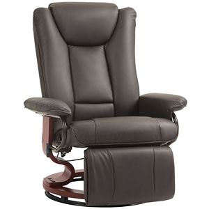 Modern Brown PU Leather Swivel <b>Recliner</b> Armchair with Footrest for Living Room RV <b>Recliner</b> Chair - Product Image 1