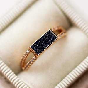 Anillos de Piedra Arenisca Azul en Forma de Baguette, Anillo de Compromiso y Boda, Plata de Ley 925, Chapado en Oro de 14K, Anillo Delicado para Apilar - Product Image 6