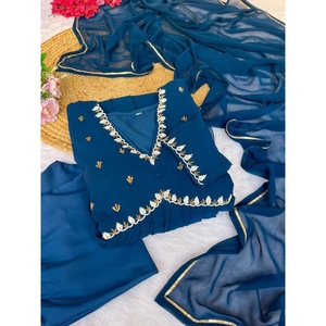 ATRACTIVO GEORGETTE MOTI TRABAJO A MANO ALIA CUT BOTTOM CON DUPATTA AZUL - Product Image 2
